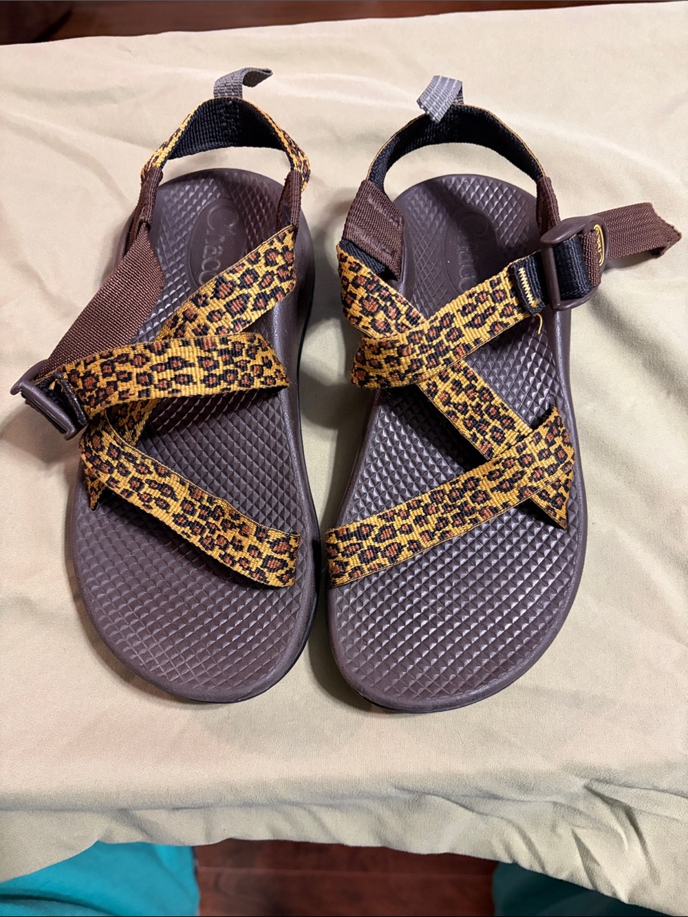 Chaco Kids Brown Sandals with Leopard Straps